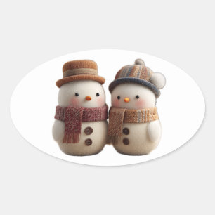 Adorable Snowman Graphic Cosy Winter Season Oval Sticker