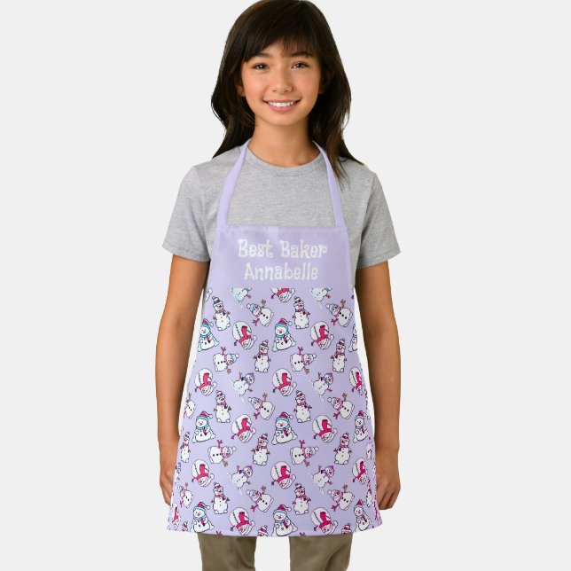 Adorable Snowman Pattern Girls Name Lilac Apron (Insitu)