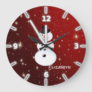 Adorable Snowman,Red -Personalised Large Clock