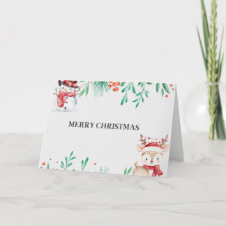 Adorable Snowman & Reindeer Blank Thank You Card