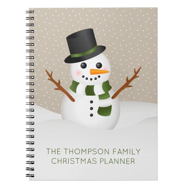 Adorable Snowman With Custom Title Christmas Notebook (Front)