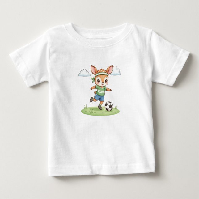 Adorable Soccer Fawn Kids Graphic Tee (Front)