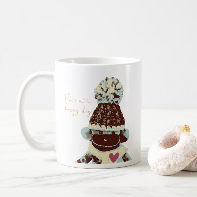 Adorable Sock Monkey  Coffee Mug (With Donut)
