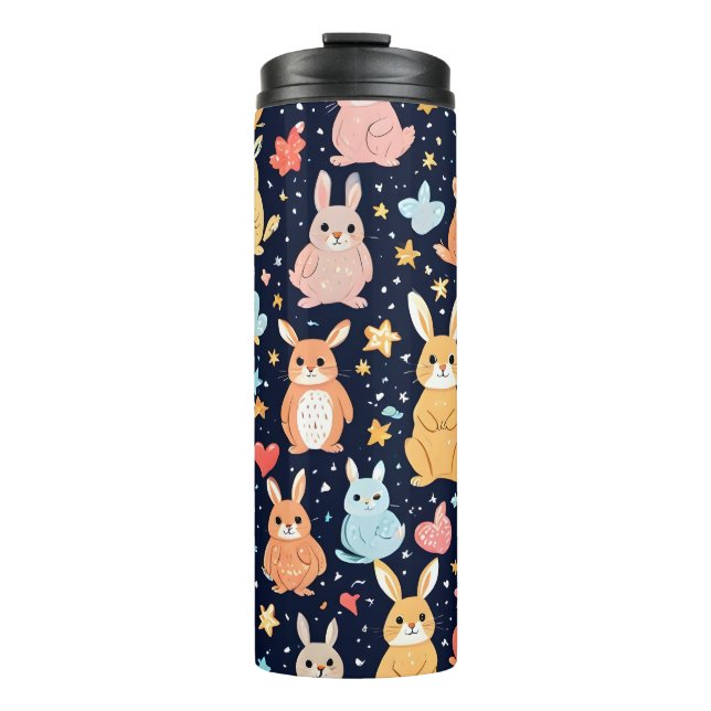 Adorable Soft Pastel Baby Animal Pattern Thermal Tumbler (Front)