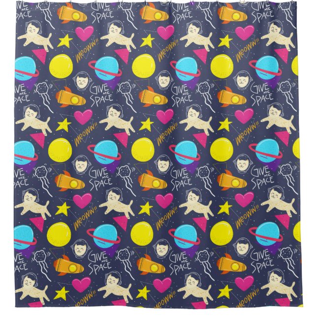 Adorable Space Cats Pattern Shower Curtain (Front)