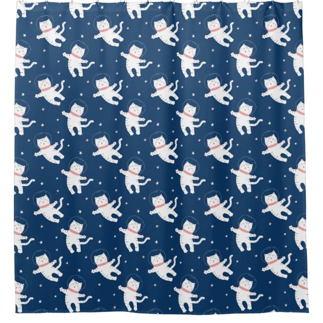 Adorable Space Cats Pattern Shower Curtain (Front)