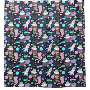 Adorable Space Cats Pattern Shower Curtain