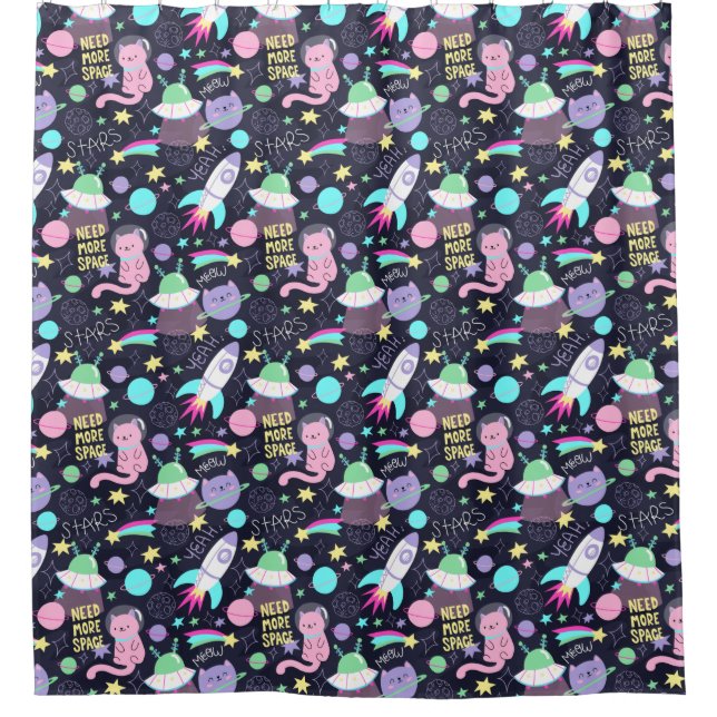 Adorable Space Cats Pattern Shower Curtain (Front)