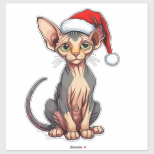 Adorable Sphynx Cat in Santa Hat