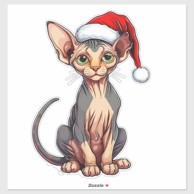 Adorable Sphynx Cat in Santa Hat (Sheet)