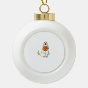 Adorable Spooky Golden Retriever Ghost Classic T-S Ceramic Ball Christmas Ornament