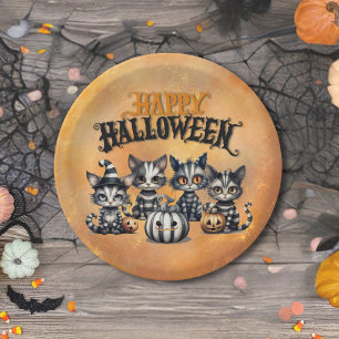 Adorable Spooky Halloween Black n' White Kittens  Paper Plate