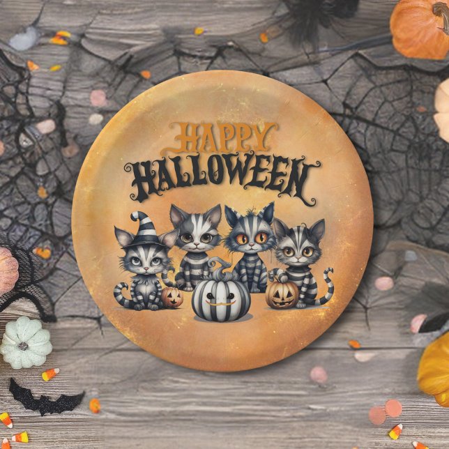 Adorable Spooky Halloween Black n' White Kittens  Paper Plate (Creator Uploaded)