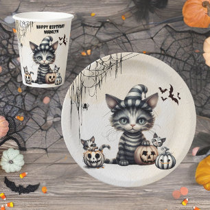Adorable Spooky Halloween Kitten Paper Plate