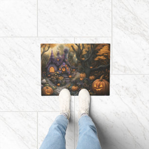 Adorable Spooky House and Halloween Pumpkin Patch Doormat