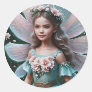 Adorable Spring Fairy Child Pink Floral Crown Classic Round Sticker