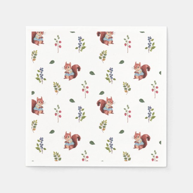 Adorable squirrel and Forest Berries Pattern Napkin (Front)