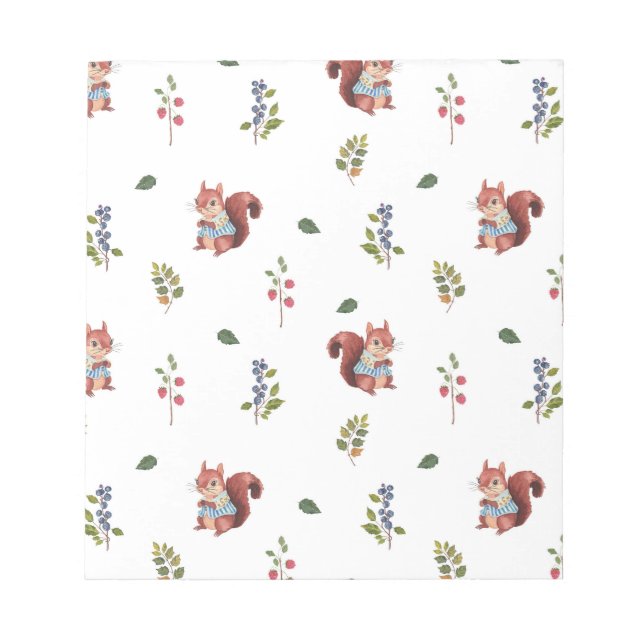 Adorable squirrel and Forest Berries Pattern Notepad (Front)