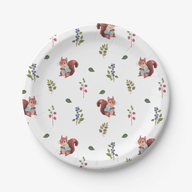 Adorable squirrel and Forest Berries Pattern Paper Plate (Front)