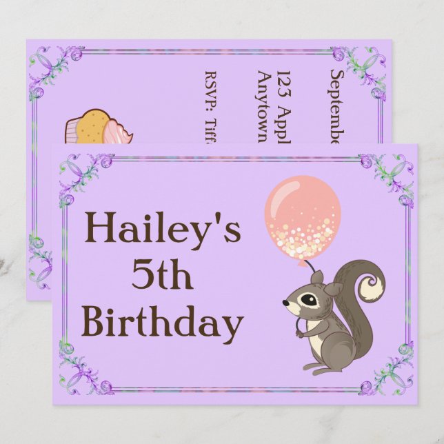 Adorable Squirrel Birthday Invite (Front/Back)