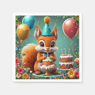 Adorable squirrel Celebrating Birthday Napkin
