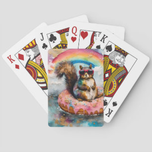 Adorable Squirrel Floating on a Doughnut Playing Cards