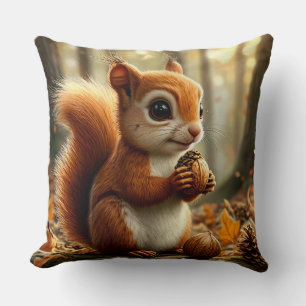 Adorable Squirrel Holding a Nut Cushion