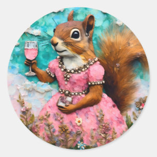 Adorable Squirrel in a Pink Dress Classic Round Sticker