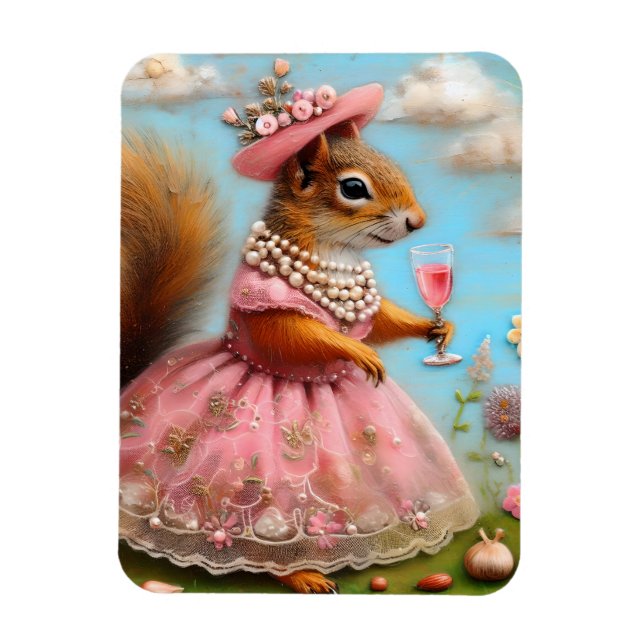 Adorable Squirrel in a Pink Dress Magnet (Vertical)