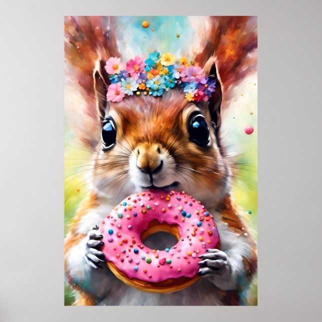 Adorable Squirrel With a Doughnut Poster (Front)