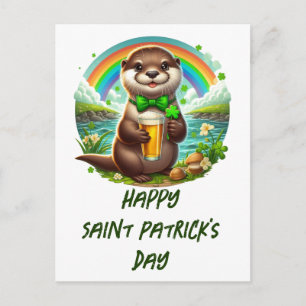 Adorable St. Patricks Day Otter With A Drink Postcard