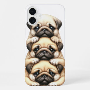 ADORABLE STACK OF PUG PUPPY DOGS iPhone 16 PLUS CASE
