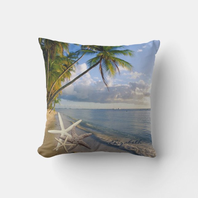 Adorable Starfish ,Beach,Sand ,Palm-Personalised Cushion (Front)