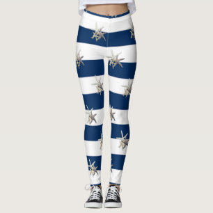 Adorable Starfish ,Navy Blue Stripes Leggings