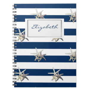 Adorable Starfish ,Navy Blue Stripes-Personalised Notebook