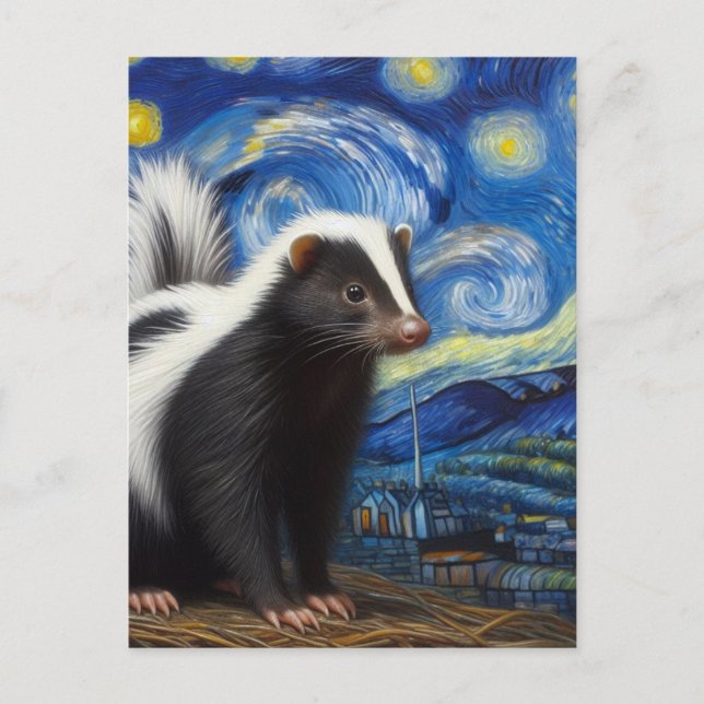Adorable Starry Night Skunk Van Gogh Postcard (Front)