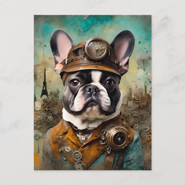 Adorable Steampunk French Bulldog Postcard (Front)