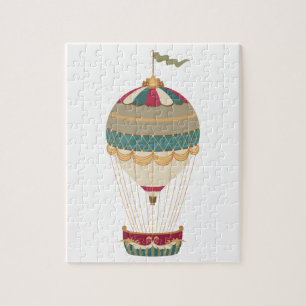 Adorable Steampunk Hot Air Balloon with Flag Jigsaw Puzzle