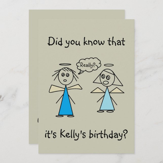 Adorable Stick Figure Angels Girl's Birthday Party Invitation (Front/Back)