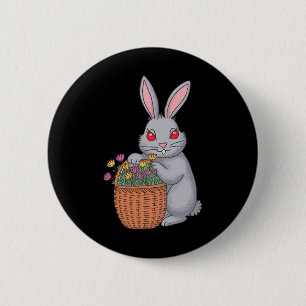 Adorable Stoned Easter Bunny With Bysket Of Flower 6 Cm Round Badge