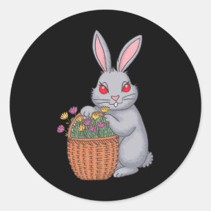 Adorable Stoned Easter Bunny With Bysket Of Flower Classic Round Sticker