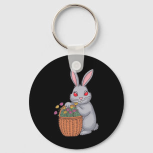 Adorable Stoned Easter Bunny With Bysket Of Flower Key Ring