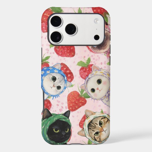 Adorable Strawberry Cat Friends iPhone Case (Back)