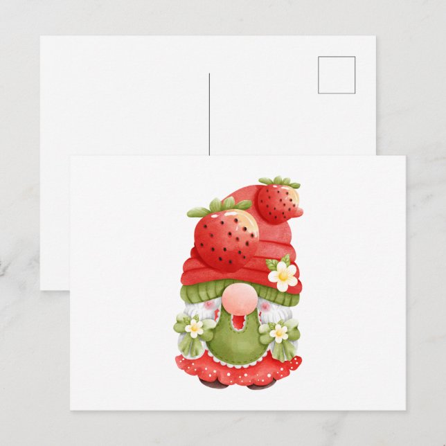 Adorable Strawberry Garden Gnome Postcard (Front/Back)
