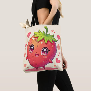 Adorable Strawberry Love Design Tote Bag