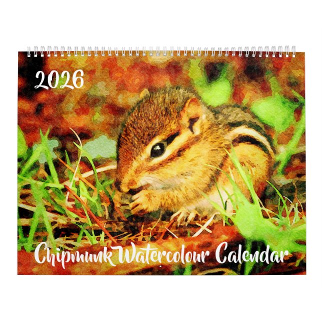 Adorable Striped Chipmunks Wildlife Watercolor Art Calendar (Cover)