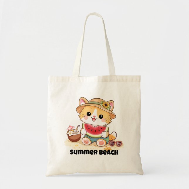 Adorable Summer Beach Cat  Tote Bag (Front)
