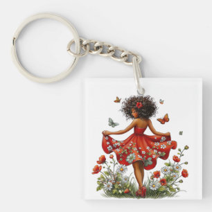 ADORABLE SUMMER THEMED GIRL DRESSED IN RED KEY RING
