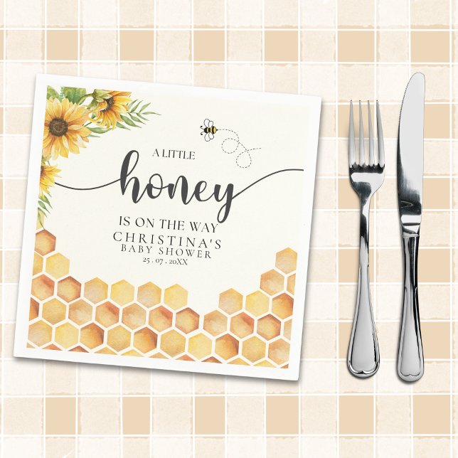 Adorable Sunflower and Bee Baby Shower Napkin (Creator Uploaded)