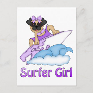 Adorable Surfer Girl Pug Gifts and Tees (Text) Postcard